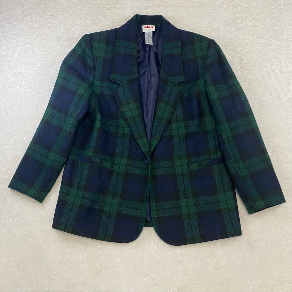 Alia Green and Blue Plaid Blazer